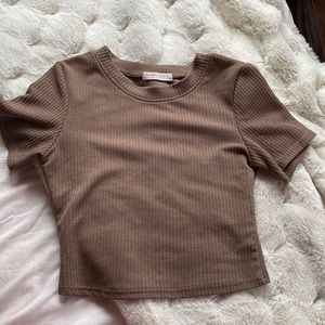 Light brown color crop top from ROMWE